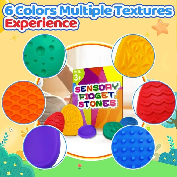 Fidget Sensory Toys for Kids Adults 6 PC Silicone Worry Stone for Autism ADHD Te - Picture 3 of 6